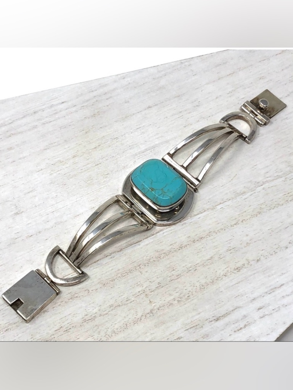 Sterling silver, turquoise* open cut bracelet, 87.8g